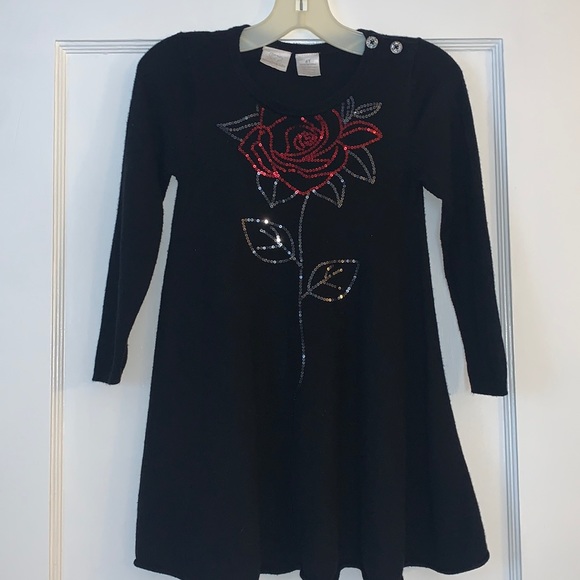 Koala Kids 4T Black Sequin Rose Swing Dress EUC - Picture 2 of 9